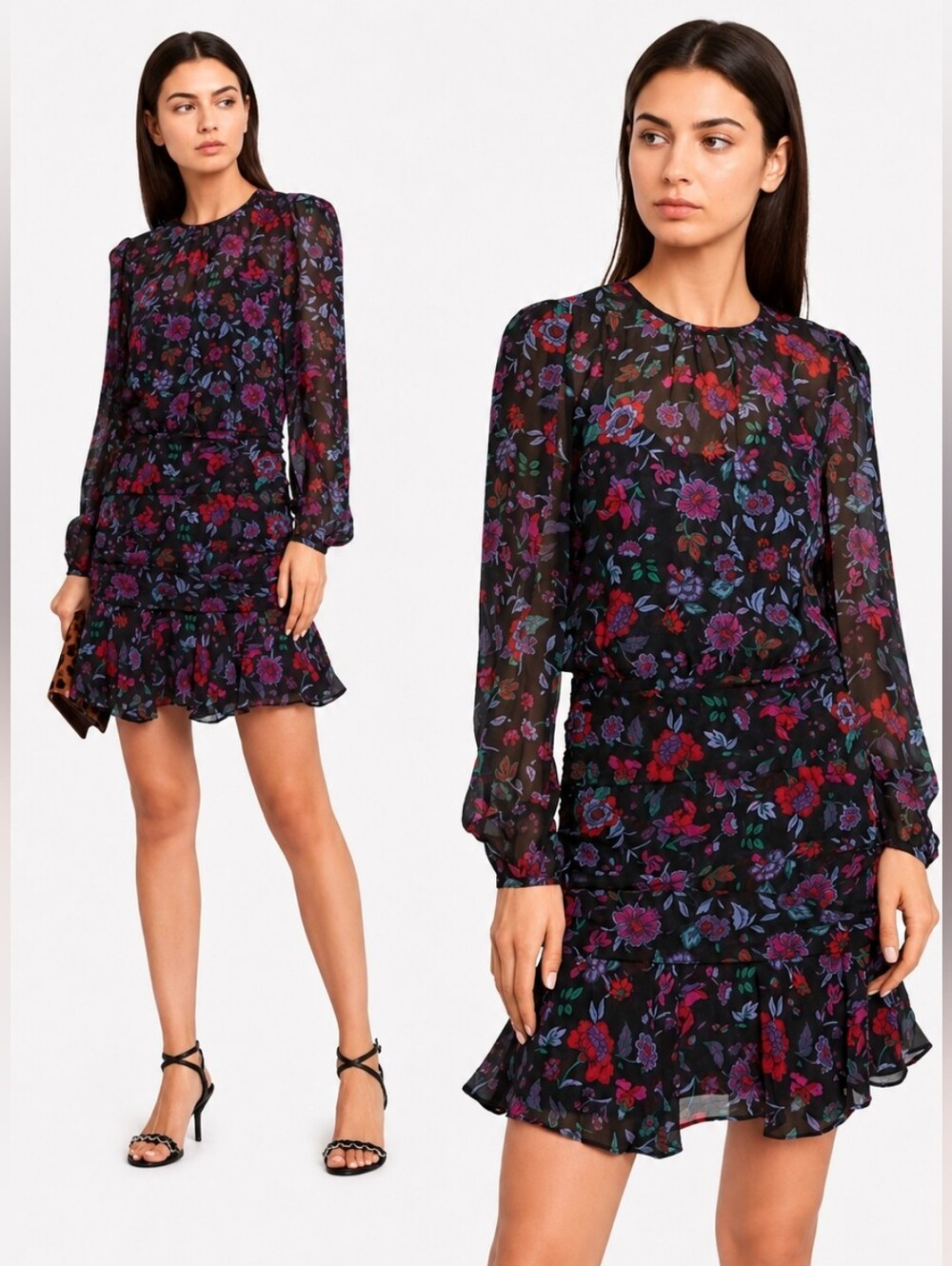 Veronica Beard Silk Floral Ruched Ruffle Mini Dress Size 4
